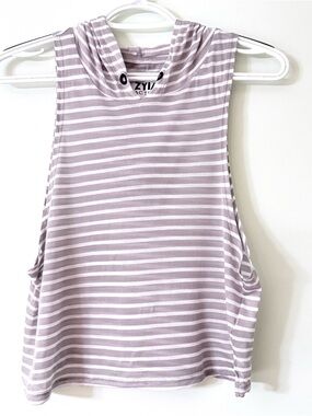 ZYIA Active Hooded Tank Striped Gray White Sleeveless Athleisure Small